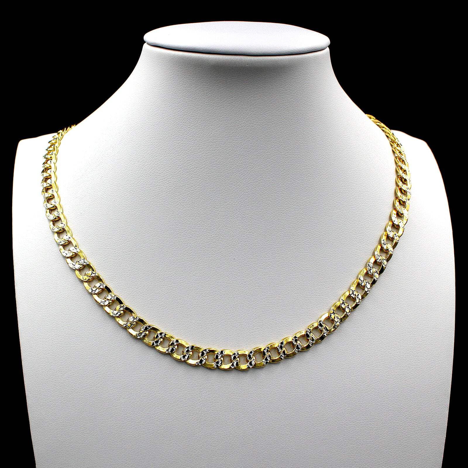10K Solid Yellow Gold Diamond Cut Pave Cuban Link Chain Necklace