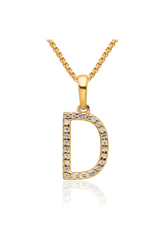 10K Solid Yellow Gold Diamond Dainty Letter D Initial Name Monogram Necklace Chain Pendant Charm