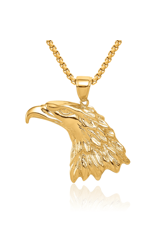 10K Solid Yellow Gold Eagle Symbol of Strength Freedom Hawk Bird Head Necklace Chain Pendant Charm