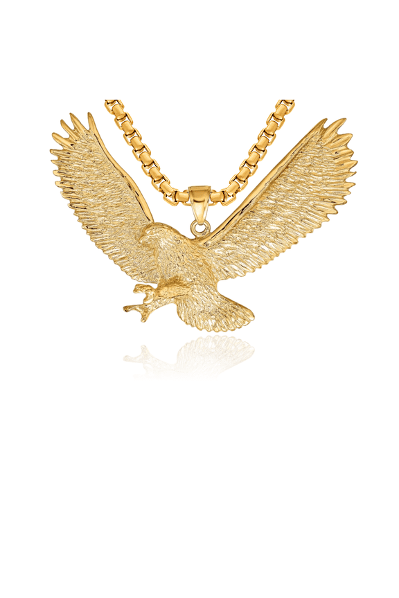 10K Solid Yellow Gold Eagle Symbol of Strength Freedom Hawk Bird Necklace Chain Pendant Charm