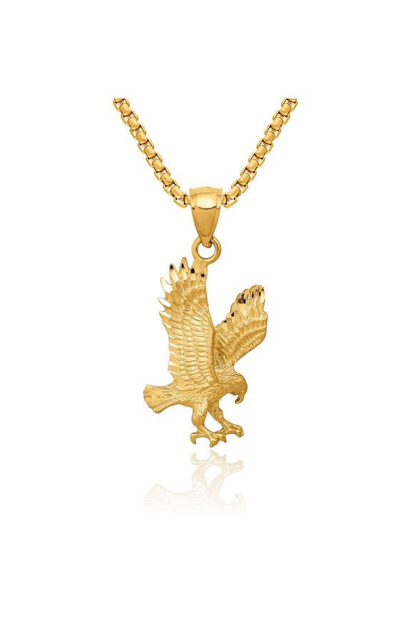 10K Solid Yellow Gold Eagle Symbol of Strength Freedom Hawk Bird Necklace Chain Pendant Charm