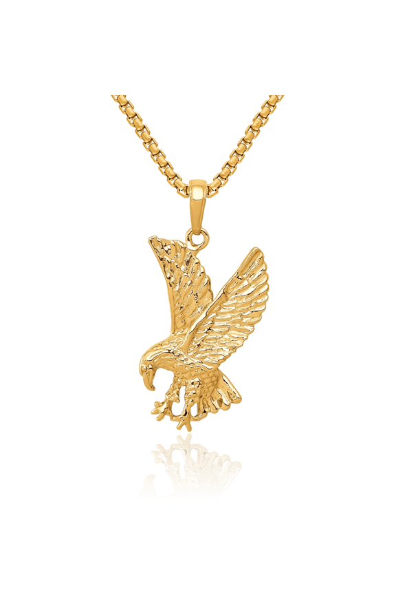 10K Solid Yellow Gold Eagle Symbol of Strength Freedom Hawk Bird Necklace Chain Pendant Charm