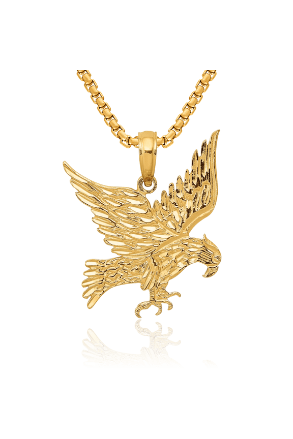 10K Solid Yellow Gold Eagle Symbol of Strength Freedom Hawk Bird Necklace Chain Pendant Charm