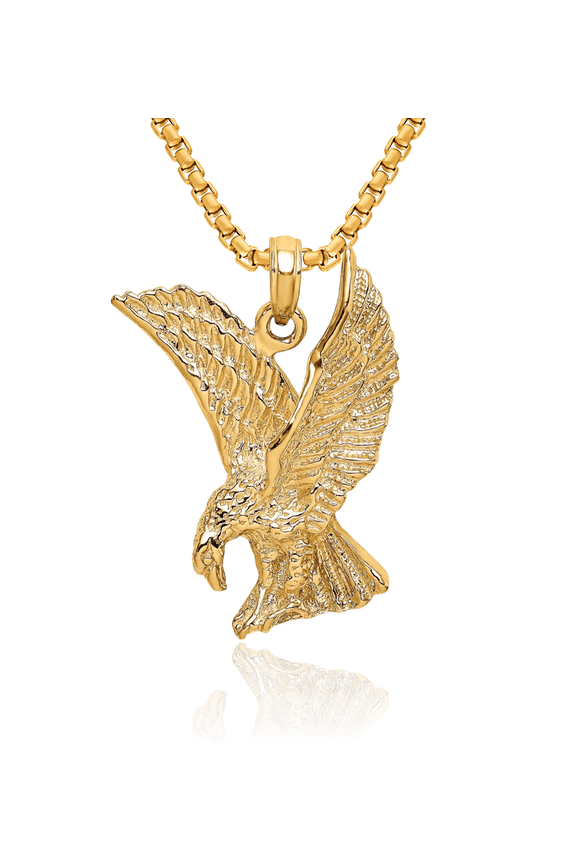 10K Solid Yellow Gold Eagle Symbol of Strength Freedom Hawk Bird Wings Necklace Chain Pendant Charm