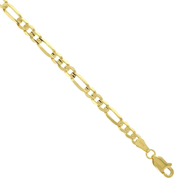 10K Solid Yellow Gold FIGARO Chain Necklace Concave 3.9 mm Nickel Free, 24 inches long