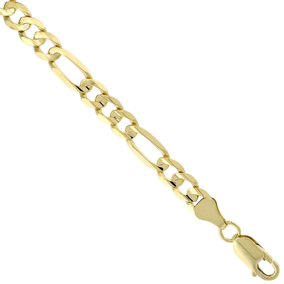 10K Solid Yellow Gold FIGARO Chain Necklace Concave 6.18 mm Nickel Free, 28 inches long