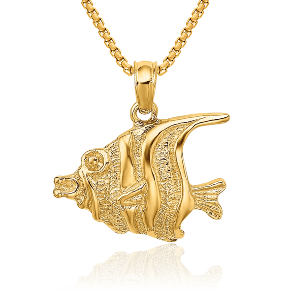 10K Solid Yellow Gold Fish Necklace Chain Pendant Charm with chain ...