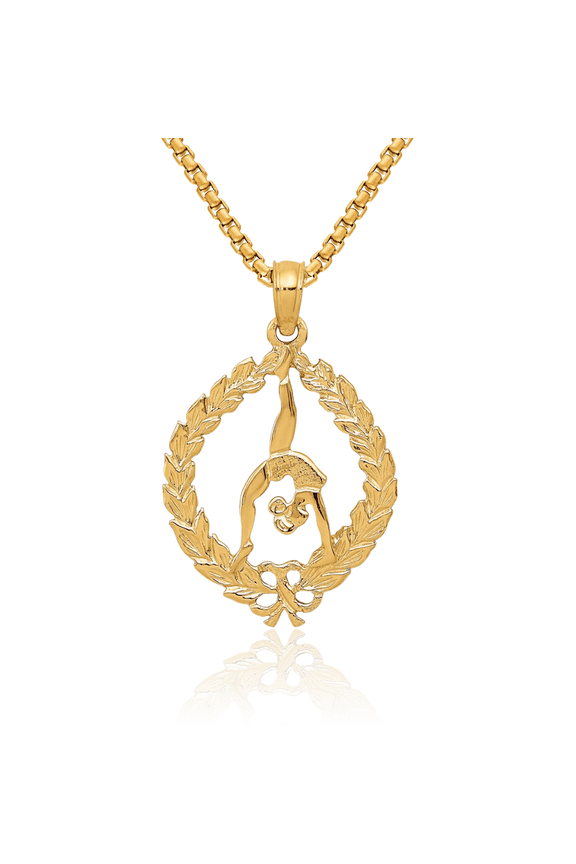 10K Solid Yellow Gold Gymnast Necklace Gymnastics Charm Sports Pendant