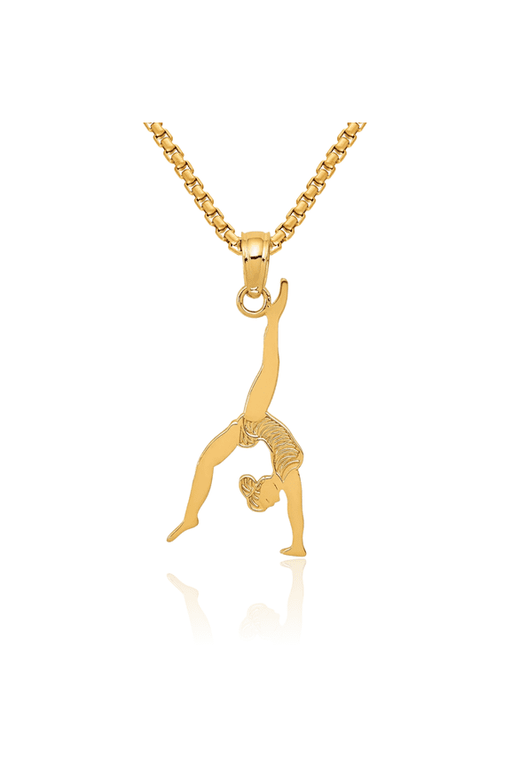 10K Solid Yellow Gold Gymnast Necklace Gymnastics Charm Sports Pendant