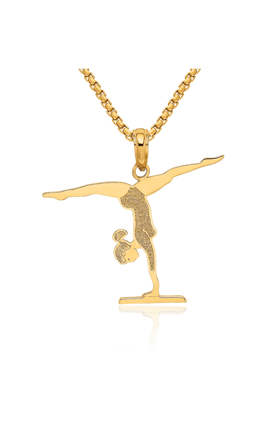 10K Solid Yellow Gold Gymnastics Floor Necklace Charm Sports Pendant