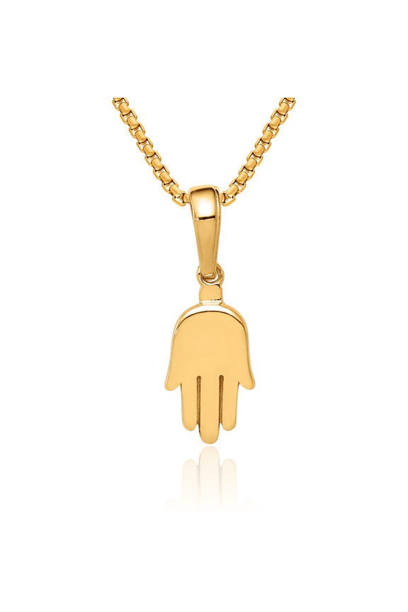 10K Solid Yellow Gold Hamsa Hand of Fatima Evil Eye Protection Necklace Judaica Religious Chain Pendant Israel Charm