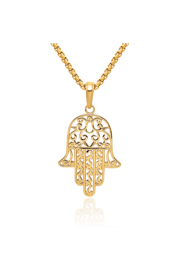 10K Solid Yellow Gold Hamsa Hand of Fatima Good Luck Evil Eye Protection Necklace Judaica Religious Chain Pendant Israel Charm