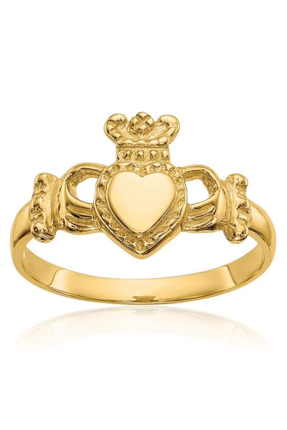 10K Solid Yellow Gold Heart Irish Claddagh Celtic Ring Chunky Dome Statement Band Jewelry