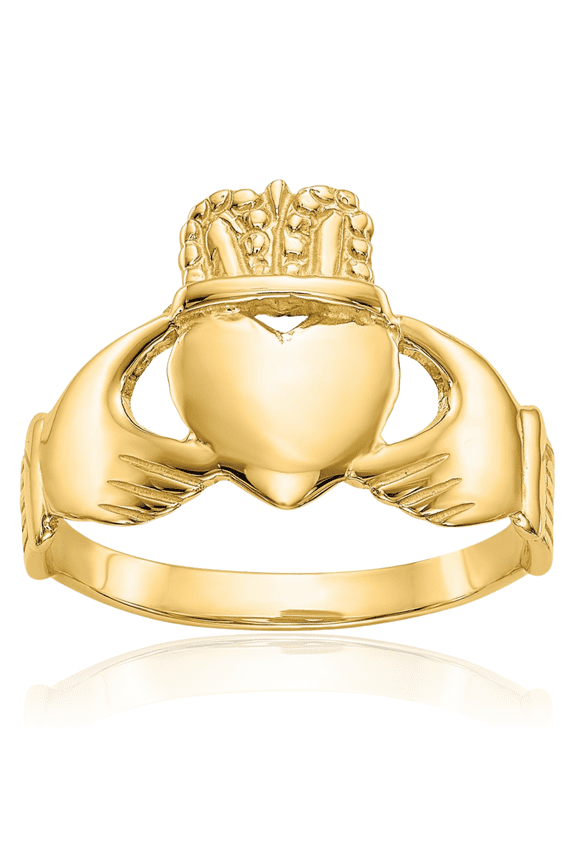 10K Solid Yellow Gold Heart Irish Claddagh Celtic Ring Jewelry