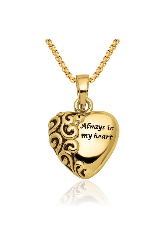 10K Solid Yellow Gold Heart Remembrance Ash Holder Cremation Necklace Memorial Charm Urn Pendant