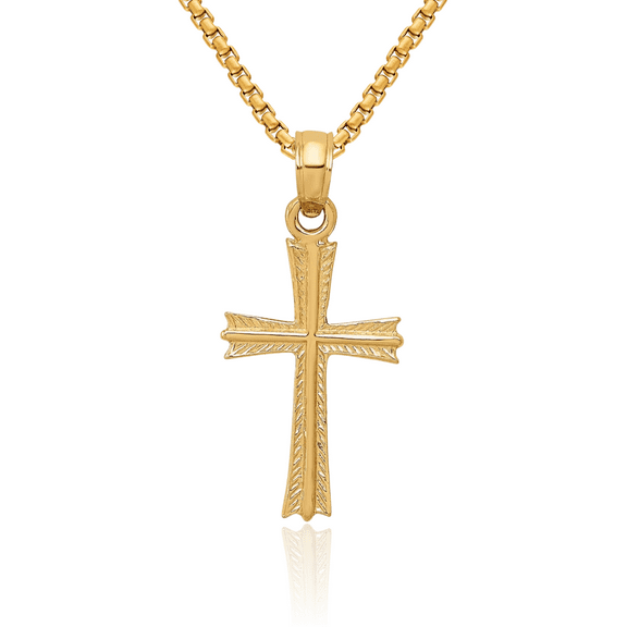 10K Solid Yellow Gold Holy Cross Necklace Religious Chain Pendant Jesus Christ Charm