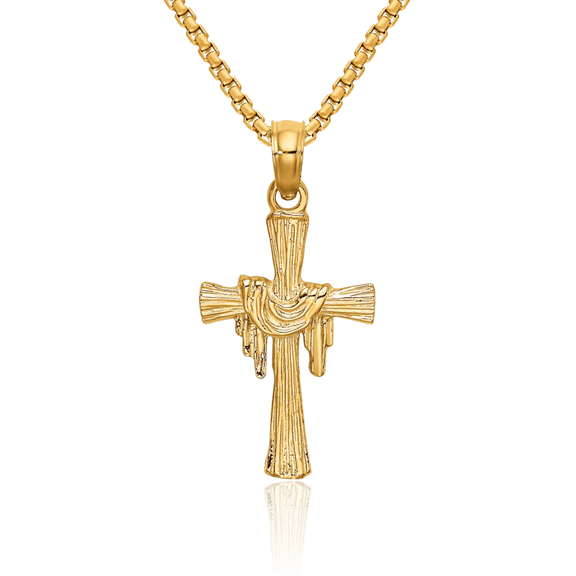 10K Solid Yellow Gold Holy Draped Cross Necklace Religious Chain Pendant Jesus Christ Charm