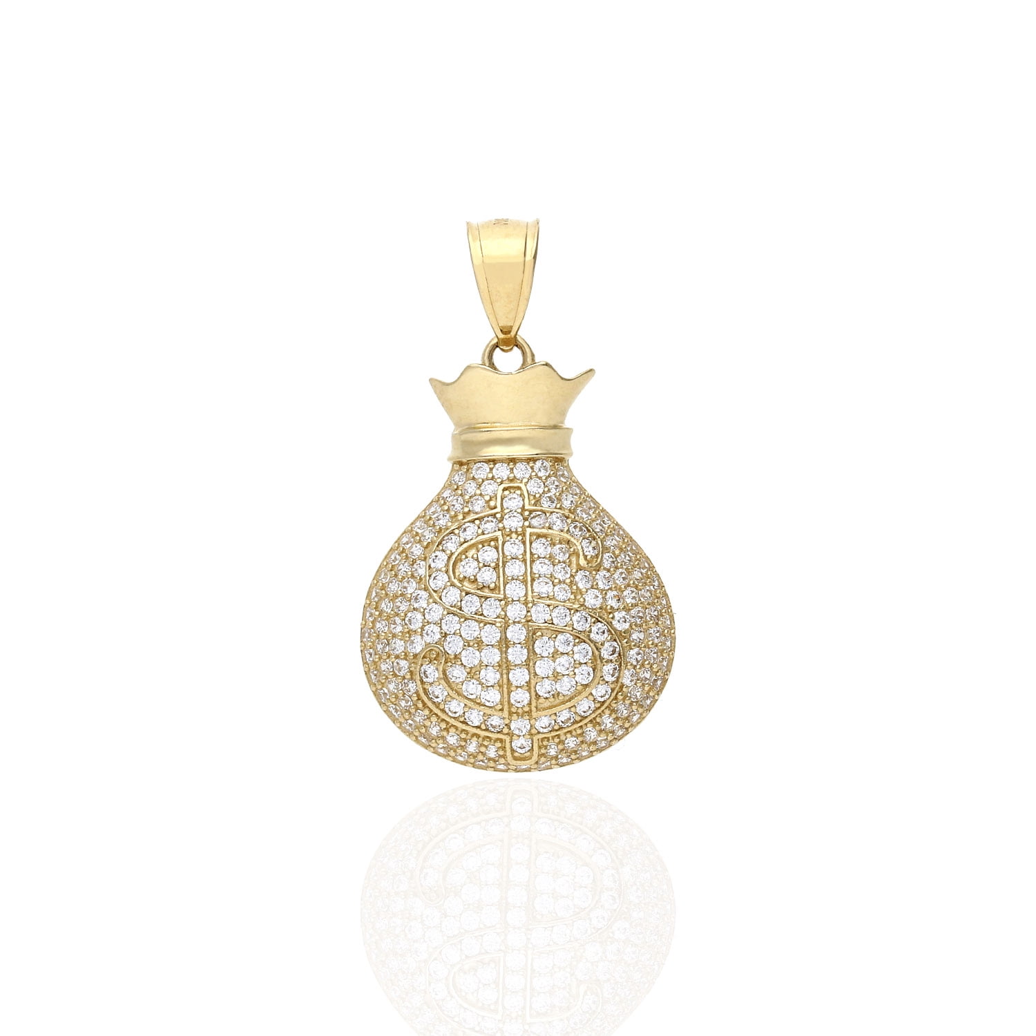 Solid 10k Yellow Gold USD Dollar Money Bag Tree Pendant - Hip Hop Treasure Design, Handmade In USA - View #9