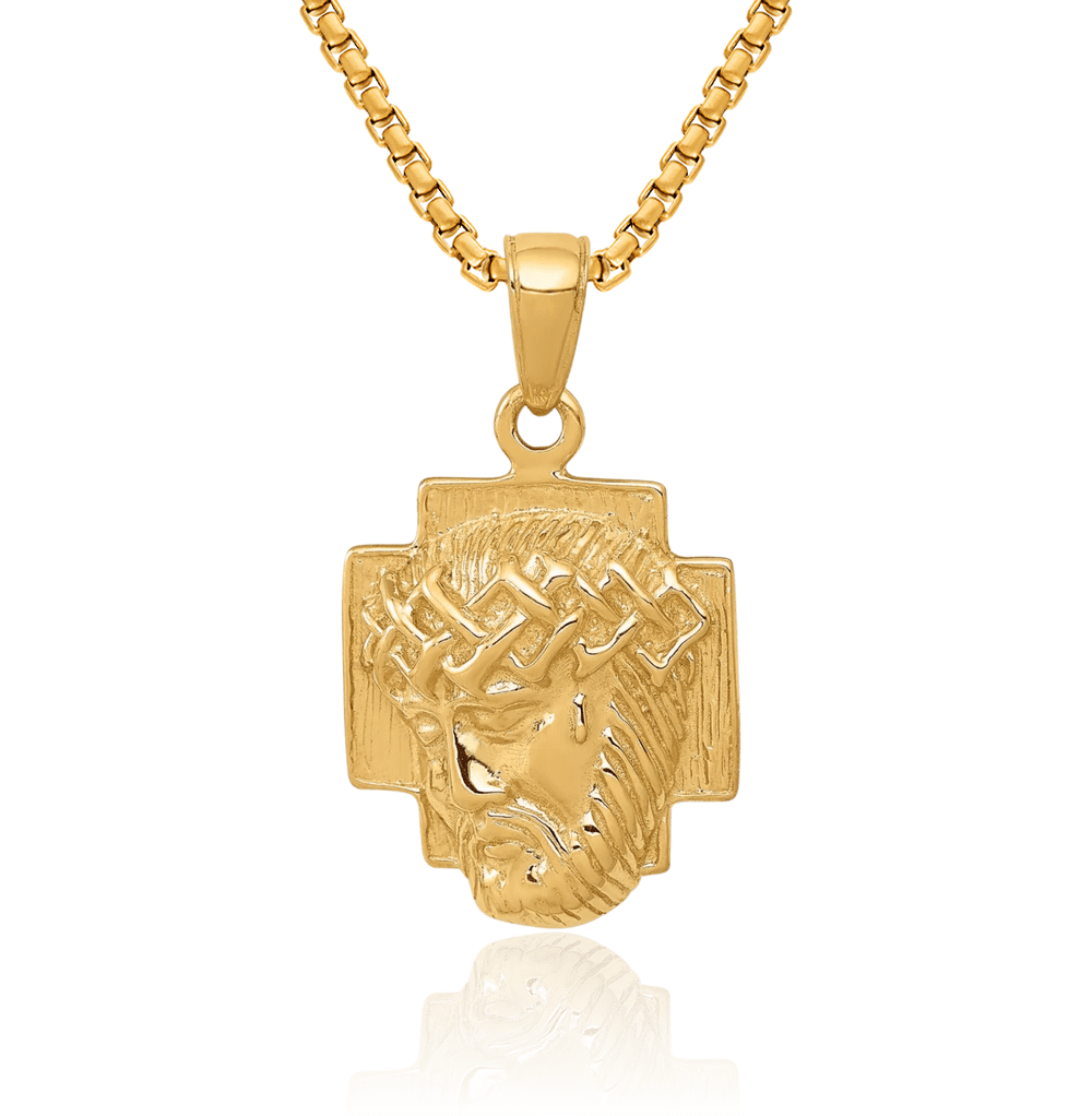 Yellow Jesus Chain 10K Solid Yellow Gold Jesus Christ Head Crown Medal Necklace Religious ...