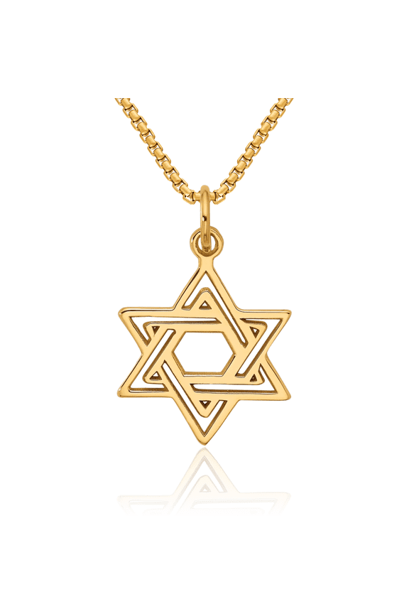 10K Solid Yellow Gold Jewish Star Necklace Judaica Religious Chain Pendant Israel Charm