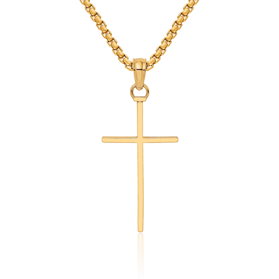 10K Solid Yellow Gold Latin Mexican Holy Cross Necklace Religious Chain Pendant Jesus Christ Charm