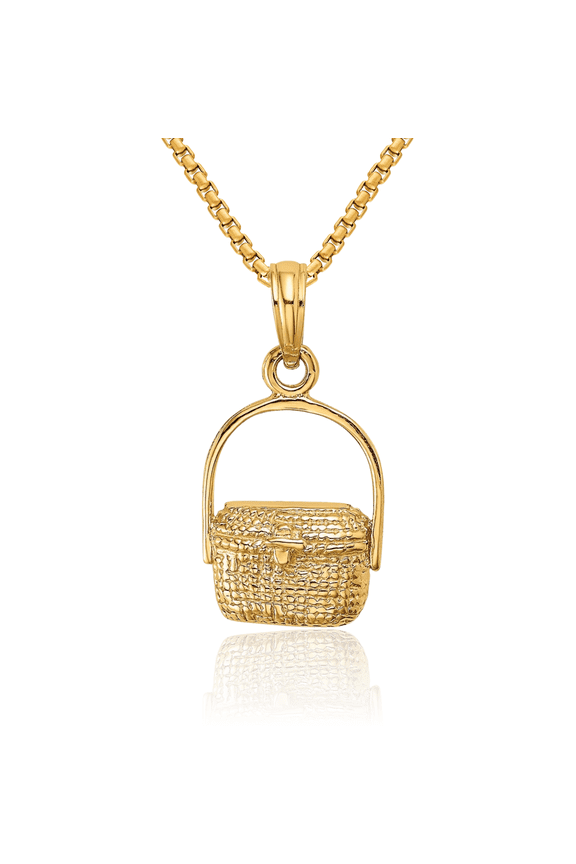 10K Solid Yellow Gold Lightship Nantucket Basket Necklace Hanging Charm Pendant