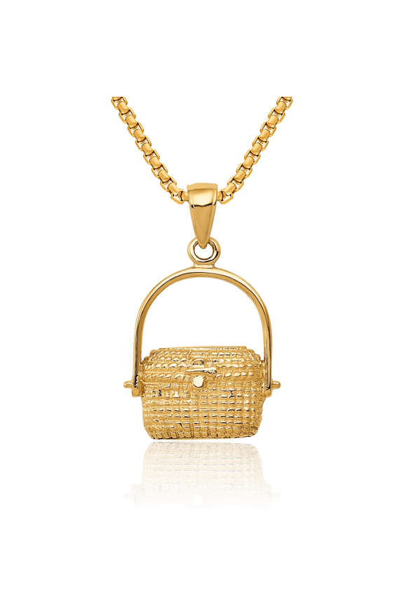 10K Solid Yellow Gold Lightship Nantucket Basket Necklace Hanging Charm Pendant