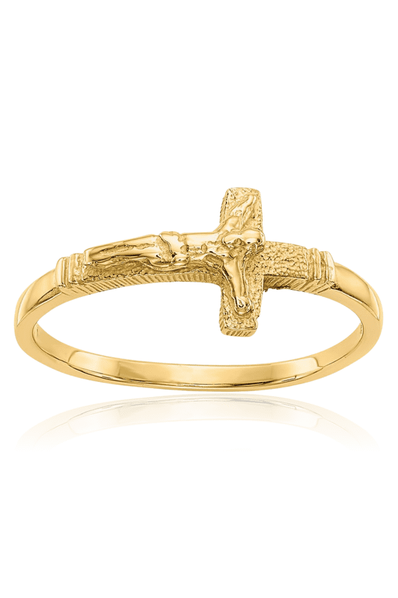 10K Solid Yellow Gold Lord Jesus Christ Crucifix Holy Cross Ring Christian Religious Band