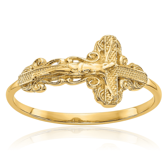 10K Solid Yellow Gold Lord Jesus Christ Crucifix Holy Cross Ring Christian Religious Band