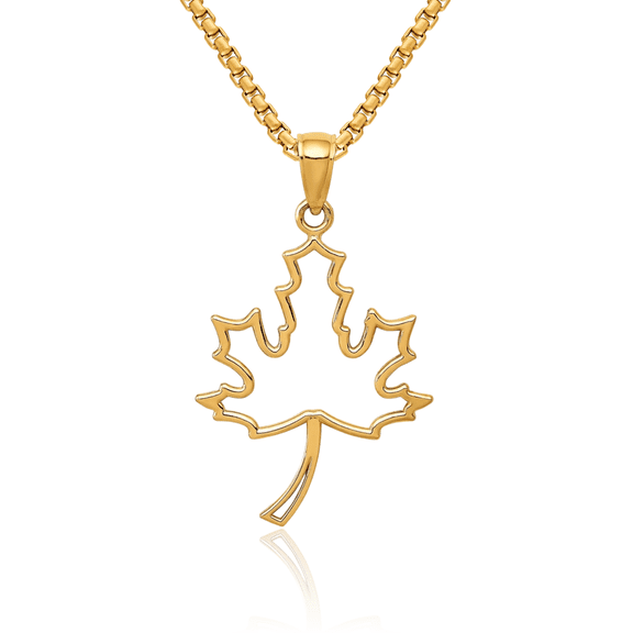 10K Solid Yellow Gold Maple Leaf Necklace Chain Pendant Charm