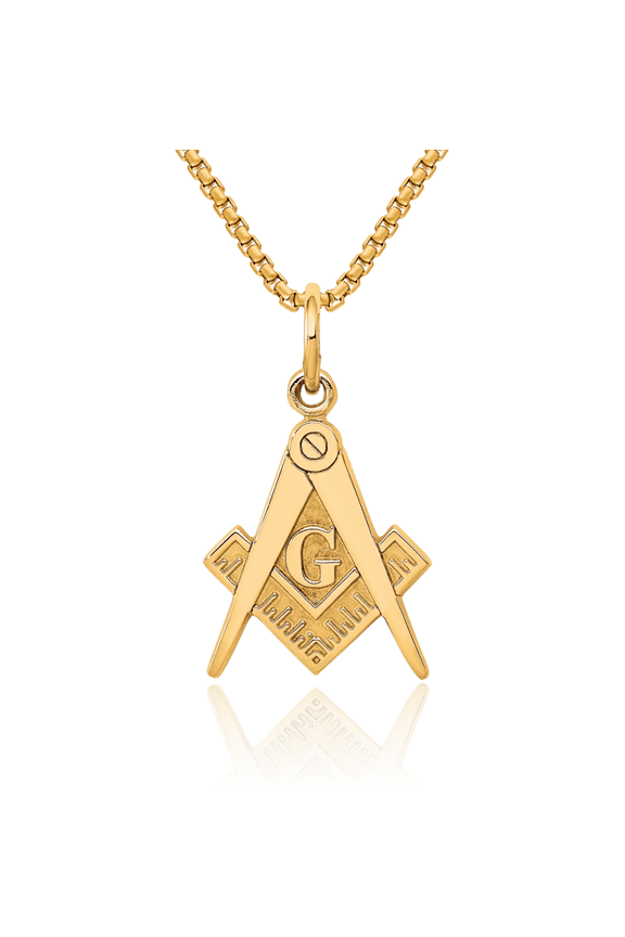10K Solid Yellow Gold Master Mason Signet Freemason Masonic Symbol Necklace Chain Pendant Charm
