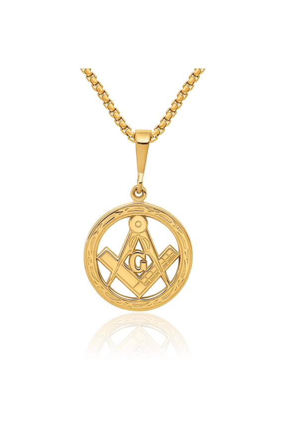 10K Solid Yellow Gold Master Mason Signet Freemason Masonic Symbol Necklace Chain Pendant Charm