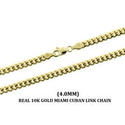 JEWELZKING 10K Solid Yellow Gold Men's 4MM Miami Cuban Link Chain Necklace, 10KT Real Gold