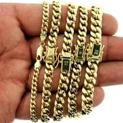JEWELZKING 10K Solid Yellow Gold Men's 5mm-10mm Miami Cuban Link Chain Bracelet Necklace