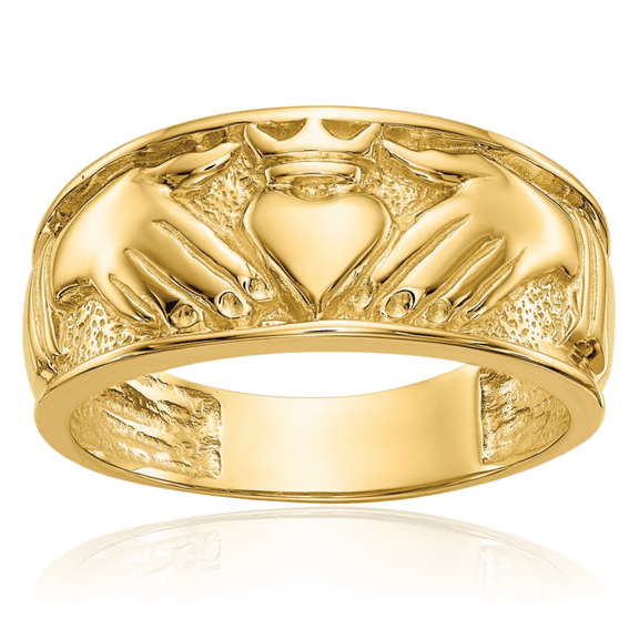 10K Solid Yellow Gold Mens Heart Irish Claddagh Celtic Ring Jewelry