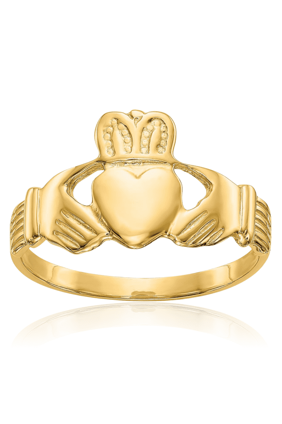 10K Solid Yellow Gold Mens Heart Irish Claddagh Celtic Ring Jewelry