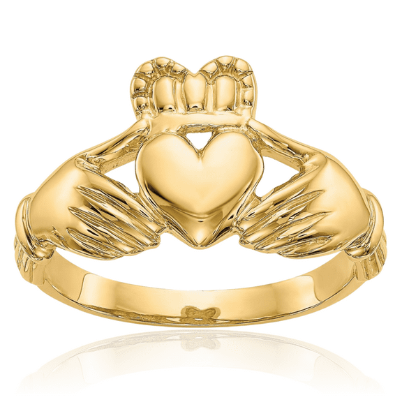 10K Solid Yellow Gold Mens Heart Irish Claddagh Celtic Ring Jewelry