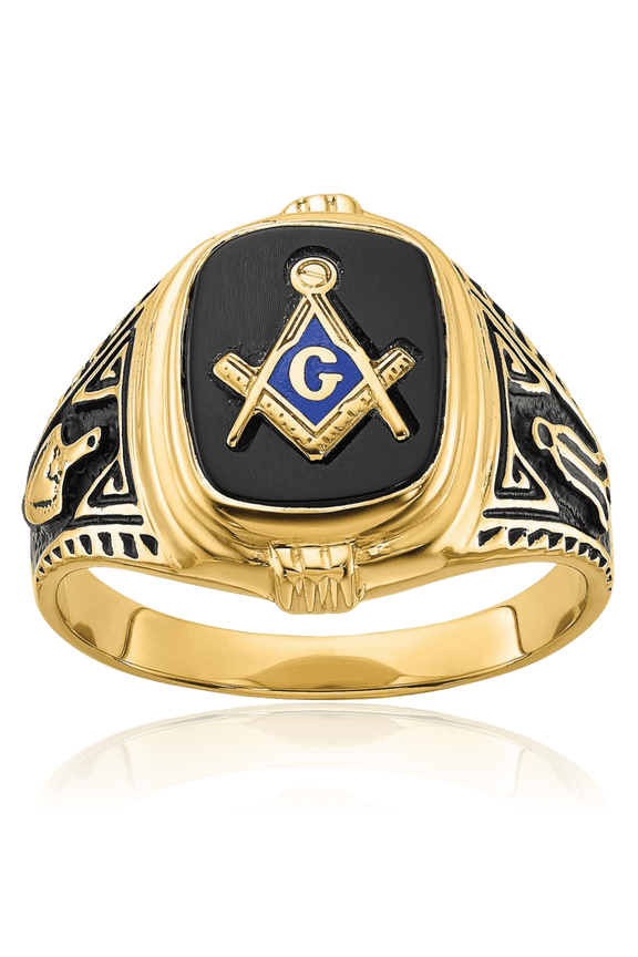 10K Solid Yellow Gold Mens Vintage Black Onyx Master Mason Signet Freemason Masonic Ring