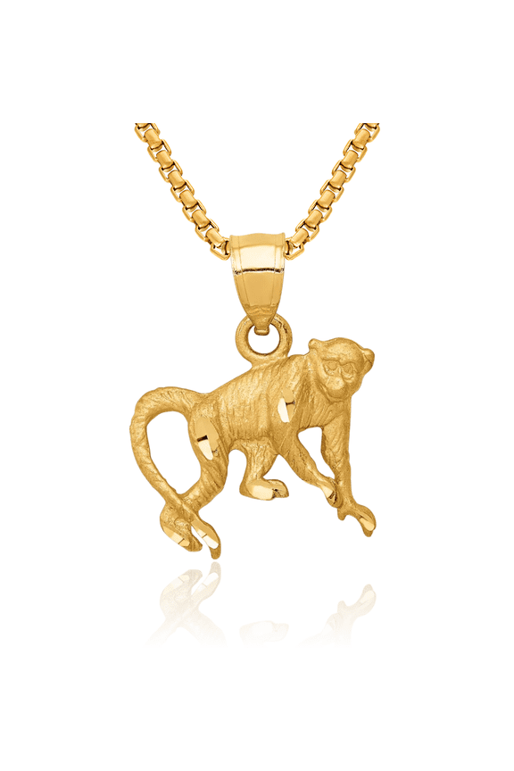 10K Solid Yellow Gold Monkey Necklace Chain Pendant Charm