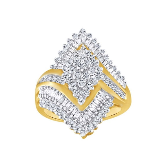 AFFY 10K Solid Yellow Gold Multi Shape White Natural Diamond Cocktail Engagement Wedding Ring (1 cttw)-5.5