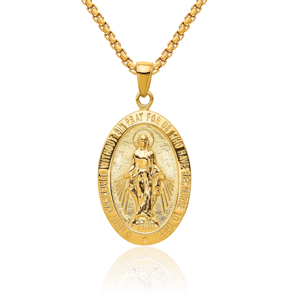 10K Solid Yellow Gold Our Lady of Miraculous Medal Blessed Virgin Mary ...