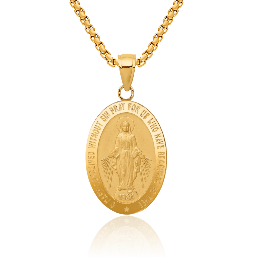 10K Solid Yellow Gold Our Lady of Miraculous Medal Blessed Virgin Mary ...