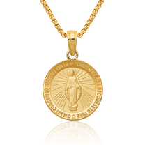 10K Solid Yellow Gold Our Lady of Miraculous Medal Blessed Virgin Mary Necklace Chain Pendant Charm