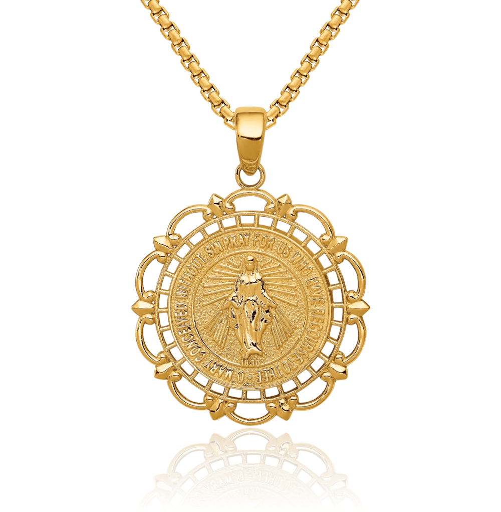 10K Solid Yellow Gold Our Lady of Miraculous Medal Blessed Virgin Mary ...