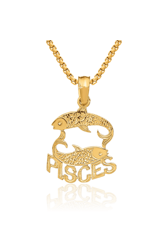 10K Solid Yellow Gold Pisces Zodiac Necklace Fish Horoscope Pendant February March Birthday Charm Astrology Jewelry