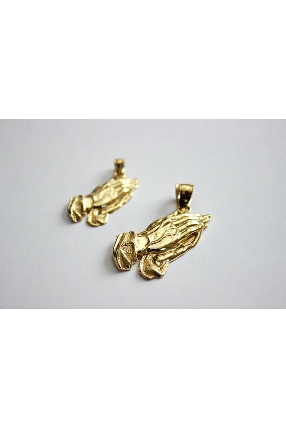 10K Solid Yellow Gold Praying Hands Pendant