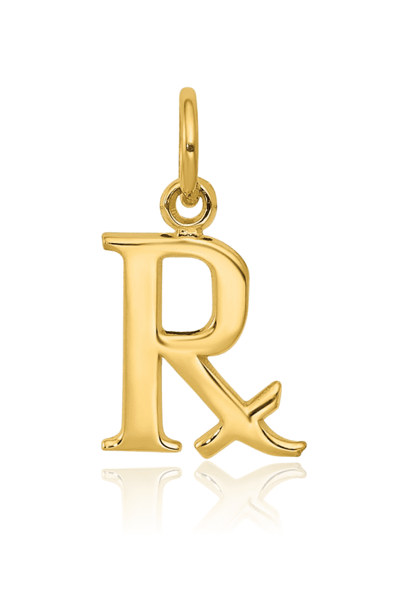 10K Solid Yellow Gold Medium Prescription Rx Pendant Necklace - 22mm 7/8 inch - Polished Women's