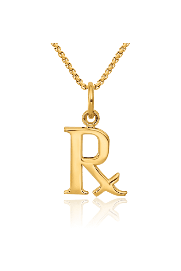 10K Solid Yellow Gold Prescription Symbol Rx Necklace Chain Pendant Charm