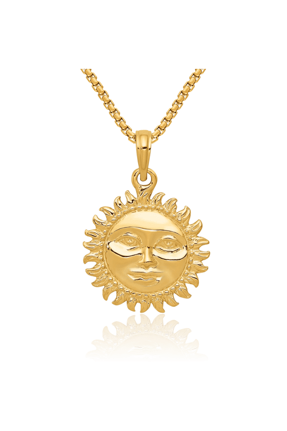 10K Solid Yellow Gold Reversible Sun Necklace Sunshine Pendant Sunburst Charm Celestial Jewelry