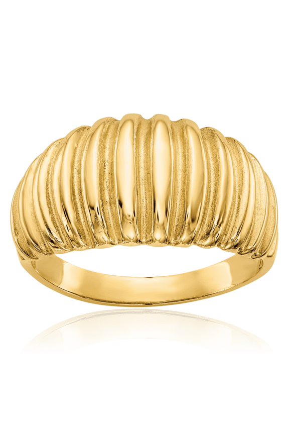 10K Solid Yellow Gold Ribbed Chunky Dome Statement Ring